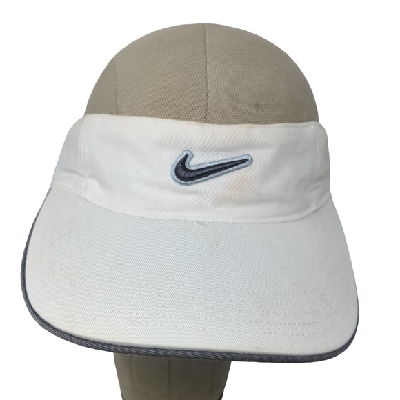 Nike Mens Strapback Sun Visor Hat White OSFA Strapback Embroidered Logo Swoosh - Picture 1 of 12